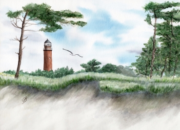 Poster DIN-A3 Watercolor Maritime Art Print Baltic Sea lighthouse Darßer Ort Darß Zingst Beach Ocean Dunes